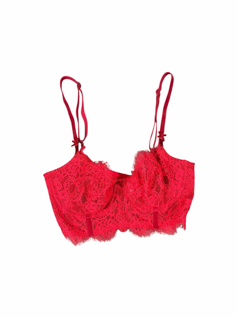 Victoria’s Secret Dream Angels Red Floral Lace Push-Up Bustier Bra 32D Unlined